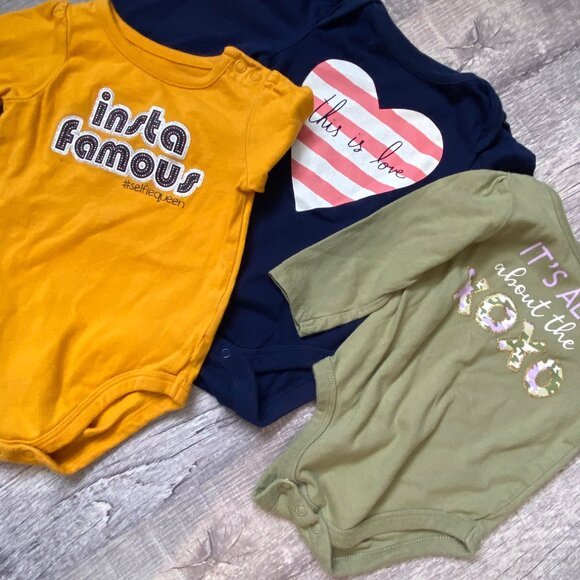 Baby One piece  Set Of 3 Insta Famous This Is Love Its All About The XOXO Long S - Picture 1 of 5